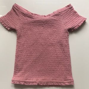 Pink Smocked Off the Shoulder Crop Top